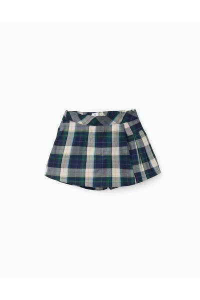 Ziddy Cotton Skort With Check Pattern B&S For Girls, Blue/Green/Beige