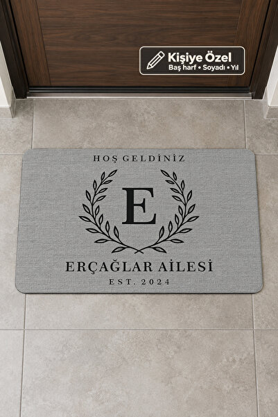 Kişiye Özel Baş Harf ve Aile Soyadı Yazılı Kapı Önü Paspası Defne 45 × 70 cm