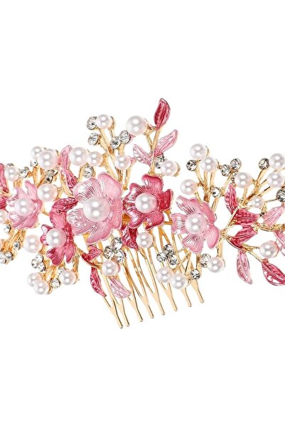 Generic Pink Floral Pearl Hair Comb Sparkly Rhinestone Bridal Wedding Headpie...