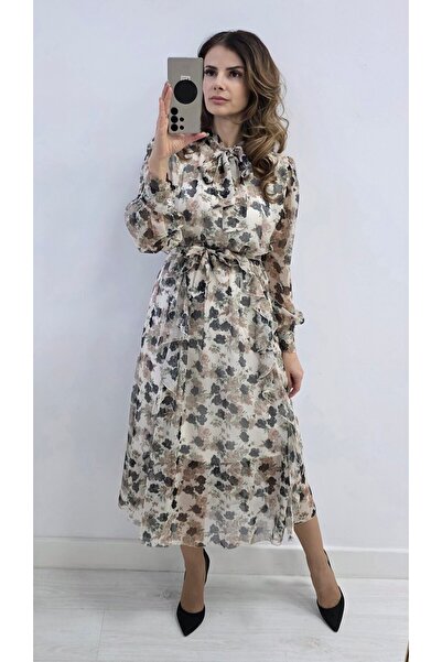 MAXORA SHOP Rochie din voal Lidia, midi, tip cămașă, cu imprimeu floral