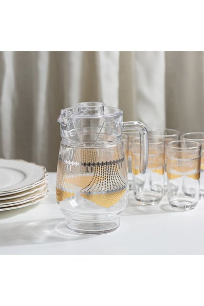 Glaze طقم جيك مع كاسات زجاج ذهبي 7 قطع