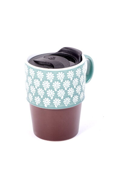 Violet Porcelain Mug with Brown Green Lid