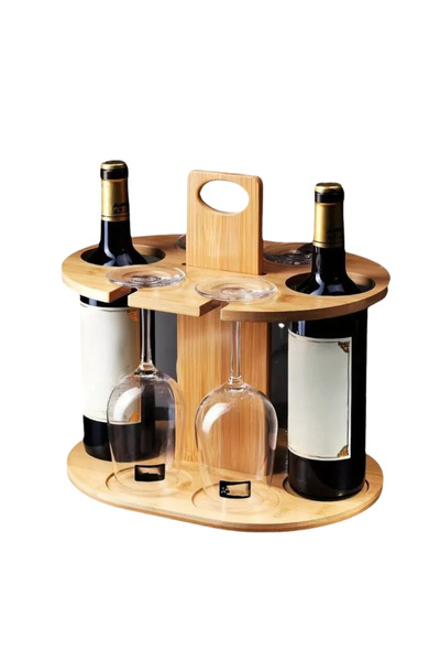 Vinoteca Romaneasca Suport pentru 2 sticle și 4 pahare de vin