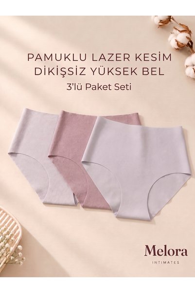 Melora Intimates Pamuklu Lazer Kesim Yüksek Bel 3'lü Kadın Külot