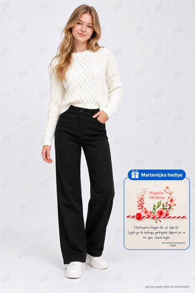 Minimoda Kids بنطلون واسع الساق للبنات مع جيوب بأزرار