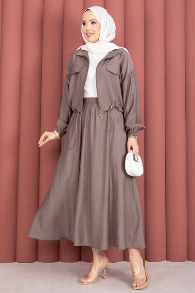 EBRUTESETTÜR Crop Jacket Skirted Sports Set Dark Mink