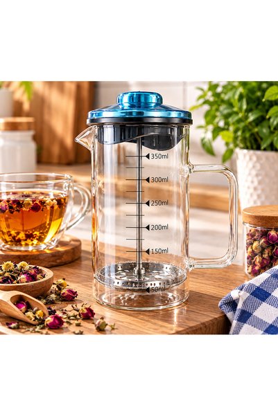 GOCEHOME 350 ML Cam French Press Bitki Çayı ve Kahve Demliği – Metal Filtreli,