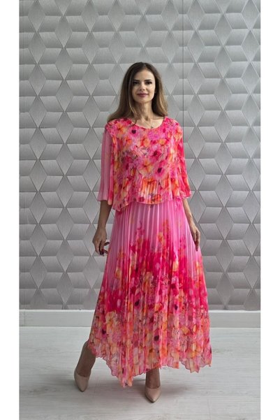 MAXORA SHOP Rochie lejeră plisată Mara, cu decolteu Carmen și imprimeu floral