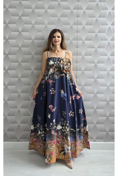 MAXORA SHOP Ράισα μακρύ βαμβακερό στράπλες φόρεμα με στάμπα
