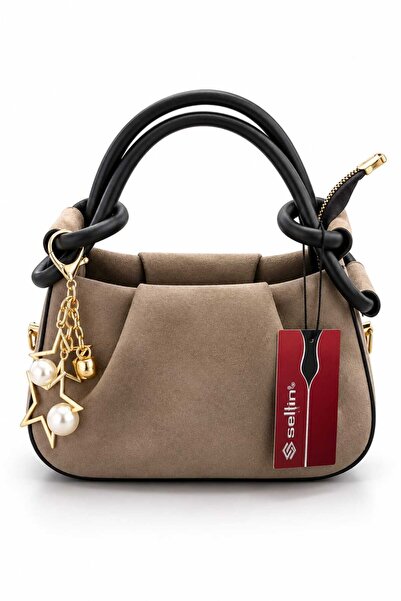 Sellini Bellina Rose Suede Dark Mink Brown Garnished Women's Hand and Shoulde...