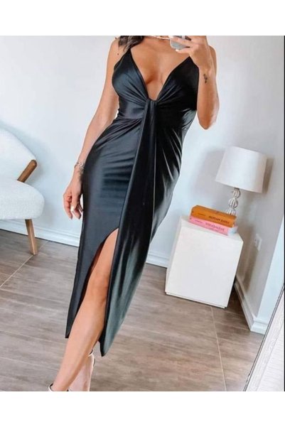 MAXORA SHOP Rochie din lycra Ava, cu decolteu în V adânc și fantă
