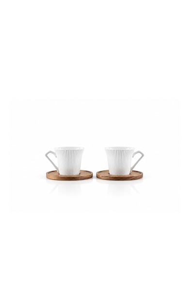 CAVO Caffo 12 Piece Porcelain Coffee Cup Set with Wooden Saucers - Wood White