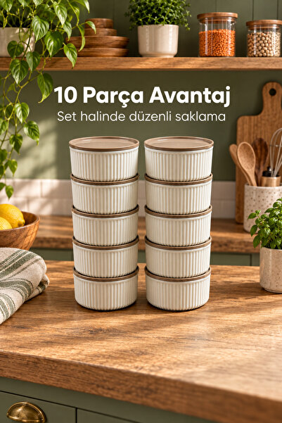 Vienev 10'lu 325 ml Yuvarlak Saklama Kabı Seti Mutfak ve Buzdolabı Düzenleyici