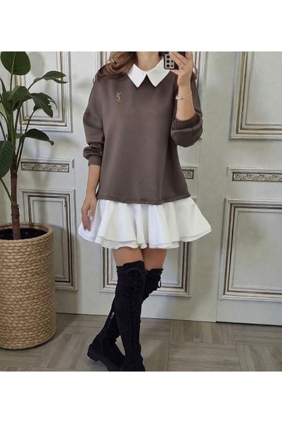 MAXORA SHOP Rochie scurtă Tara cu guler de cămașă și fustă suprapusă