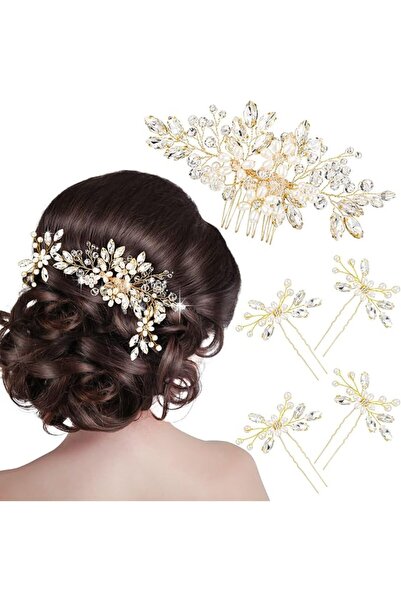 GENERAL 5 Pieces Wedding Hair Comb Bridal Hair Pins Crystal Pearl Hair Access...