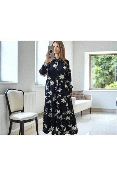 MAXORA SHOP Rochie lungă tip cămașă Linda, cu imprimeu și mâneci lungi