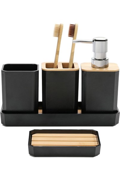 Generic Brand Set de accesorii pentru baie, 5 piese, negru