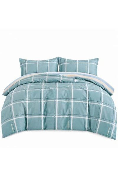 Warehouse Turquoise Plaid Bedding Set 4 Pieces – 30% Cotton and 70% Polyester