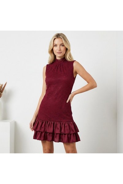 MAXORA SHOP Rochie scurtă din dantelă Chelsea, fără mâneci, cu volane la tiv