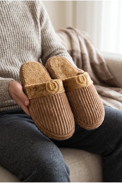Moda Devrin 3'lü Paket Erkek Siyah Kadife Pelüş Detaylı Ribanalı Konfor Ev Terliği