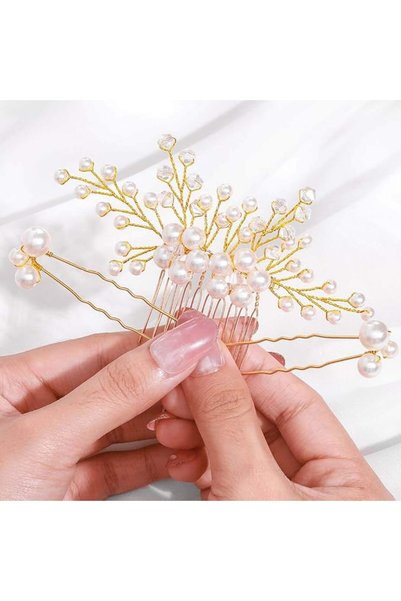 Yokawe Wedding Hair Comb Gold Bridal Pearl Flower Hair Side Combs Vintage Rhi...
