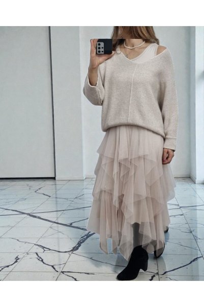 MAXORA SHOP Rochie Anastasia cu top tricotat și fustă din tul, midi