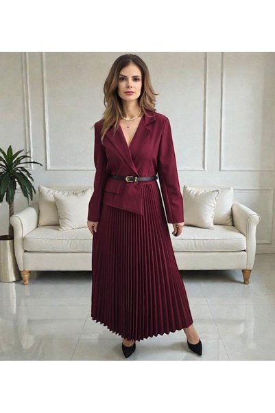 MAXORA SHOP Rochie plisată Lara, cu partea de sus tip sacou și centură