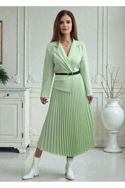 MAXORA SHOP Rochie plisată Lara, cu partea de sus tip sacou și centură