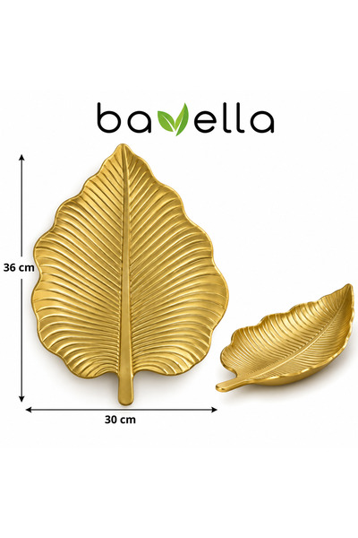 bavella Dekoratif Yaprak Formlu Sunum Tabağı Gold Renkli 36x30