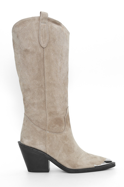 Tuna Genuine Suede Leather 8 cm Heeled Mink Cowboy/Western Boots - Zb343