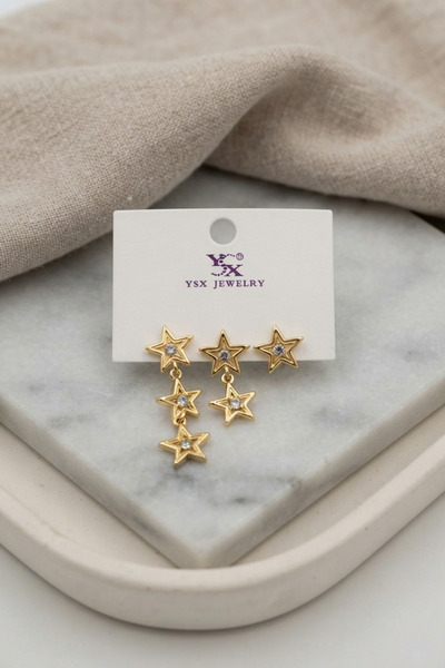 Mega Bazaar Gold Color Brass Star Model Dangle Women's Earring Set