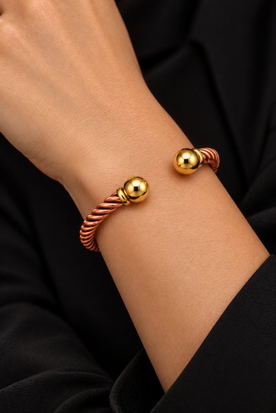 İyyaKee Burgu Model Top End Copper Women's Men's Handcuff Bracelet