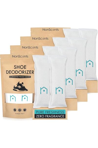 NonScents مزيل روائح الأحذية - عبوة من 4 قطع (8 قطع إجمالاً) - مزيل الروائح ا...