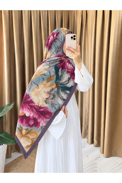 Hepsi Moda Vintage Garden Modal Silk Shawl - Purple & Ice Blue