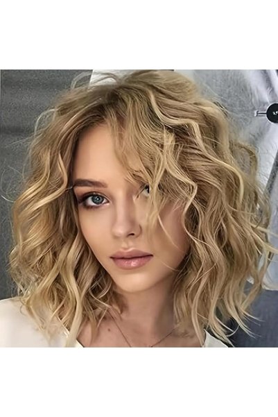 KASTWAVE Platinum Blonde Bob Wig for Women, Short Curly Wavy Layered Wig with...