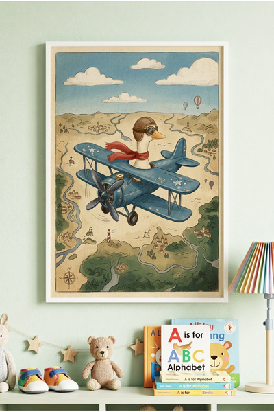 Zevahir Mobilya Dekorasyon 1 Piece White Wooden Framed Blue Vintage Aviator G...