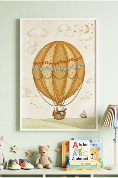Zevahir Mobilya Dekorasyon 1 Piece White Wooden Sky Face and Flying Balloon C...