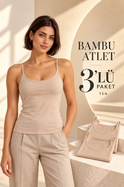Bravie Bamboo Ultra Comfort String Strap Undershirt 3-Pack Skin Color