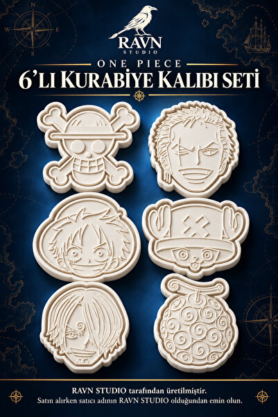 One Piece Temalı 6’lı Tutuculu Kurabiye Kalıbı ve Desen Baskı Seti