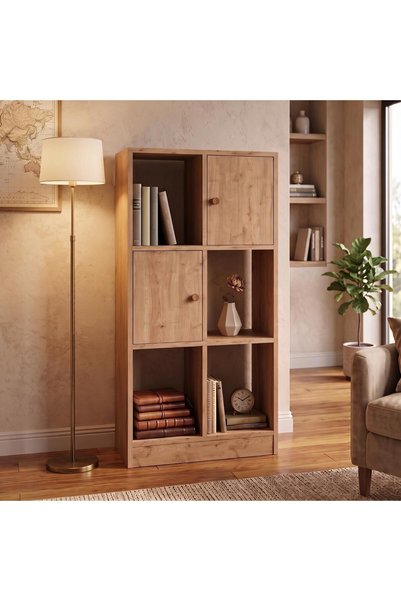 Bimossa W5320 Betty Kitaplık Sepet, 2 Kapaklı ve 4 Açık Bölmeli 120 cm Çok Am...