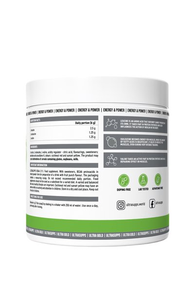 Ultrasupps Ultra Gold BCAA 2:1:1, Fruit Punch Flavor, 300 g Powder