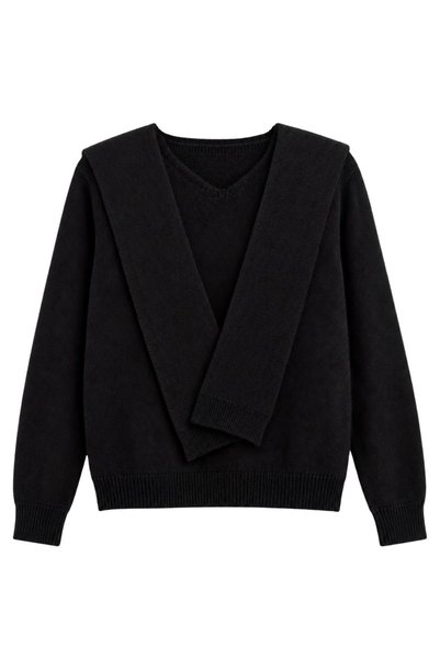 Yefrastore Women's Black Shawl Collar Knitwear Sweater