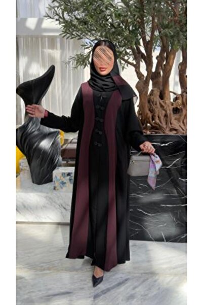 DAR LAHA Abaya D70054 - Crepe Cobra Fabric with Embellished Inserts - Burgundy