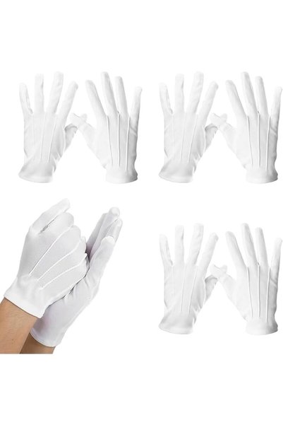 GENERAL 3 Pairs White Cotton Gloves, Stitched White Gloves for Handling Weddi...