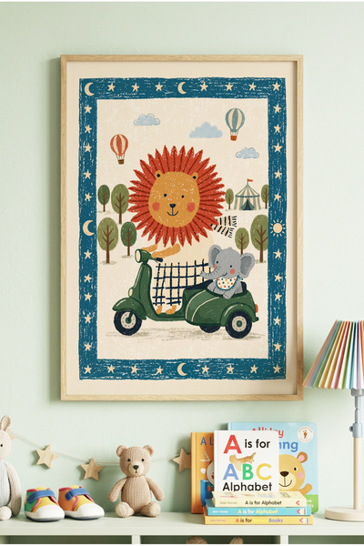 Zevahir Mobilya Dekorasyon 1 Piece Real Wood Framed Safari Lion and Adorable ...
