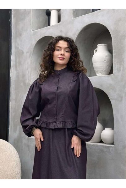 Cardella Mira Denim Jacket Skirt Set – Elegant Women's Two-Piece Set Compatible with Hijab