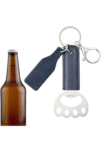 Generic Beer Bottle Opener PU Leather Stainless Steel Cat Paw Shape Keychain