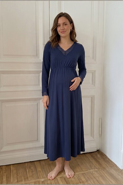 Miss Dünya Lissa Mirela Umstands- und Nachthemd aus Bambusstoff mit V-Ausschn...