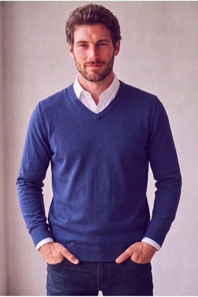 Kaptan Classic Wool Blend V-Neck Men's Knitwear Sweater