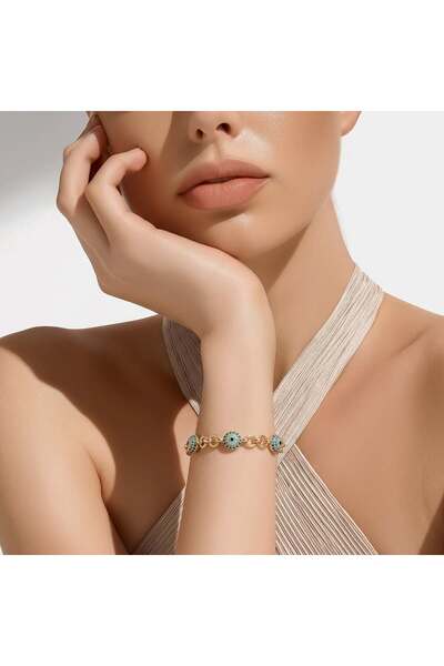 Mum Aşkı Gold Colored Evil Eye Beaded Chain Bracelet